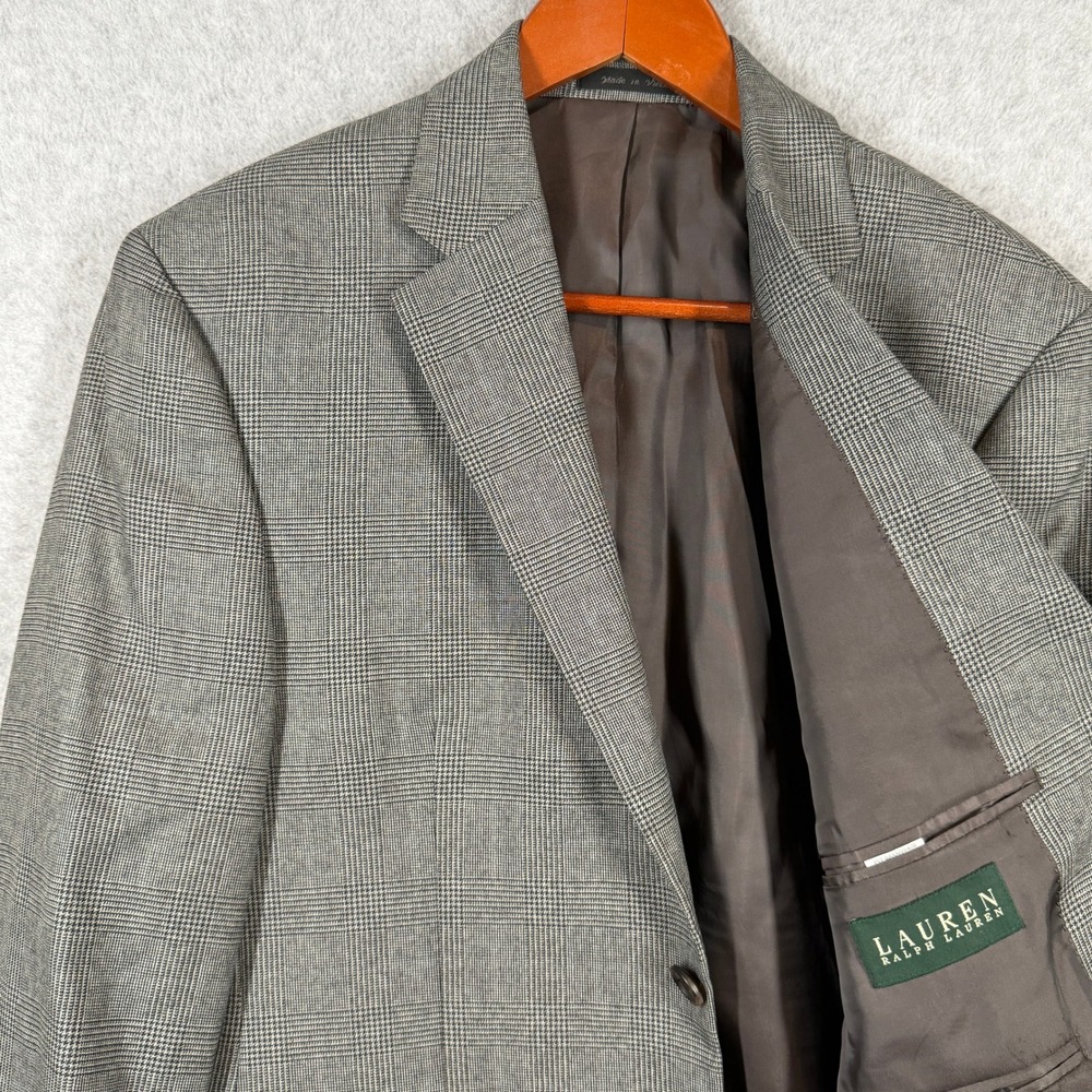 Lauren Ralph Lauren Blazer Mens 38S Grey Glen Plaid Two Button Tailored Jacket